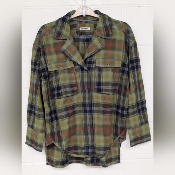 New Izzy Cargo Shirt checkered Olive Combo Free People szS small flannel plaid - Picture 3 of 8